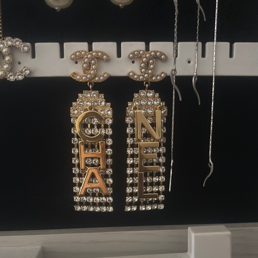 Chanel Gold and Crystal Drop Earrings
